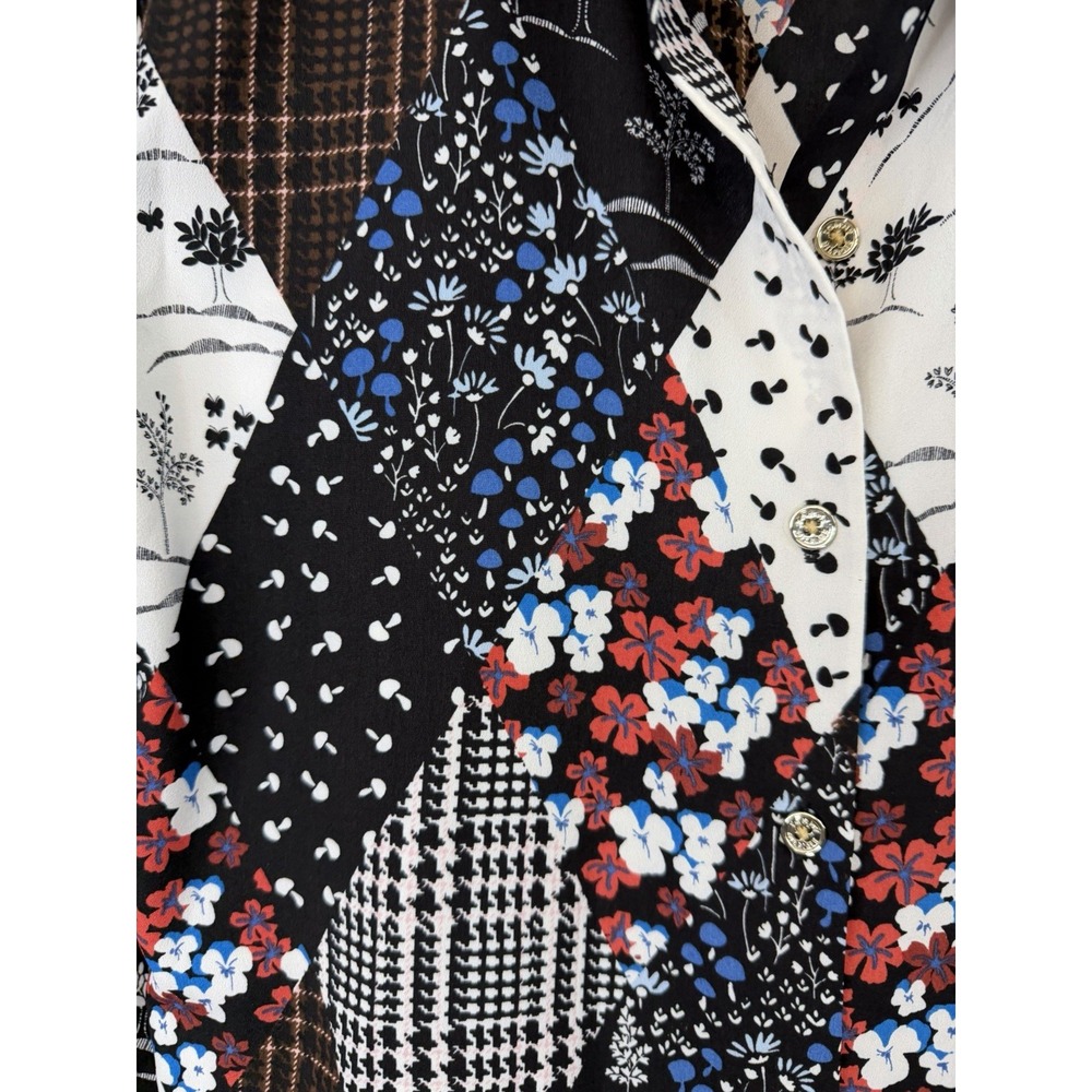 Tommy Hilfiger‎ Printed Patchwork Button-up Shirt Size Medium Tie back - Picture 2 of 8